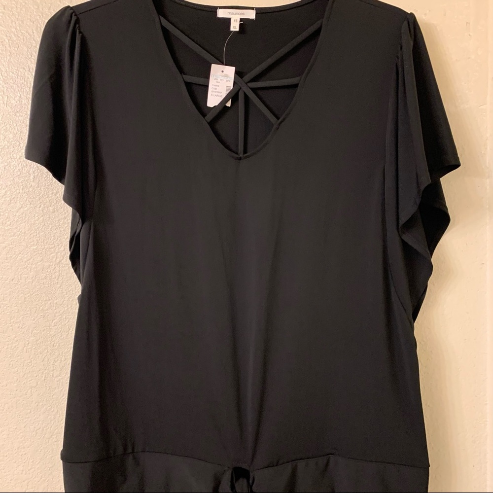 Maurice’s Black Blouse with bat sleeves and tie around waist-XL